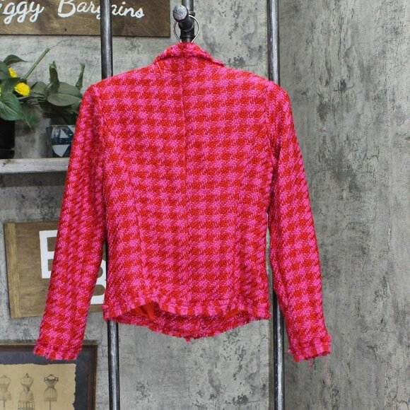NWT G By Giuliana Womens Houndstooth Textured Blazer Jacket 664020 2 Red / Pink - Picture 2 of 5